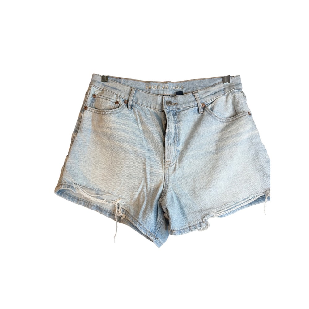 American Eagle Strigid Light Wash Distressed Denim Shorts Womens Size 10